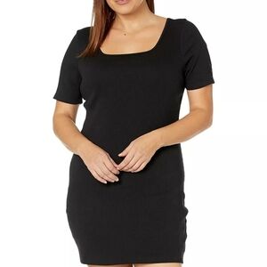 New 1X Puma Black Ribbed Square Neck Bodycon Dress